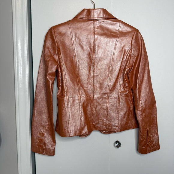 Vintage Orange Iridescent 100% leather Blazer XSmall - Worthington - Picture 6 of 8